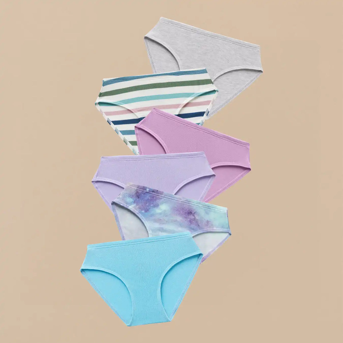UltraModal™ Kids FeelFree Girls Bikini Brief 6-Pack | Galaxy Stripe Pack