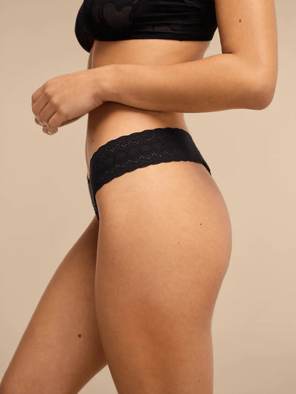 All Over Lace V-Front Thong | Black Hearts